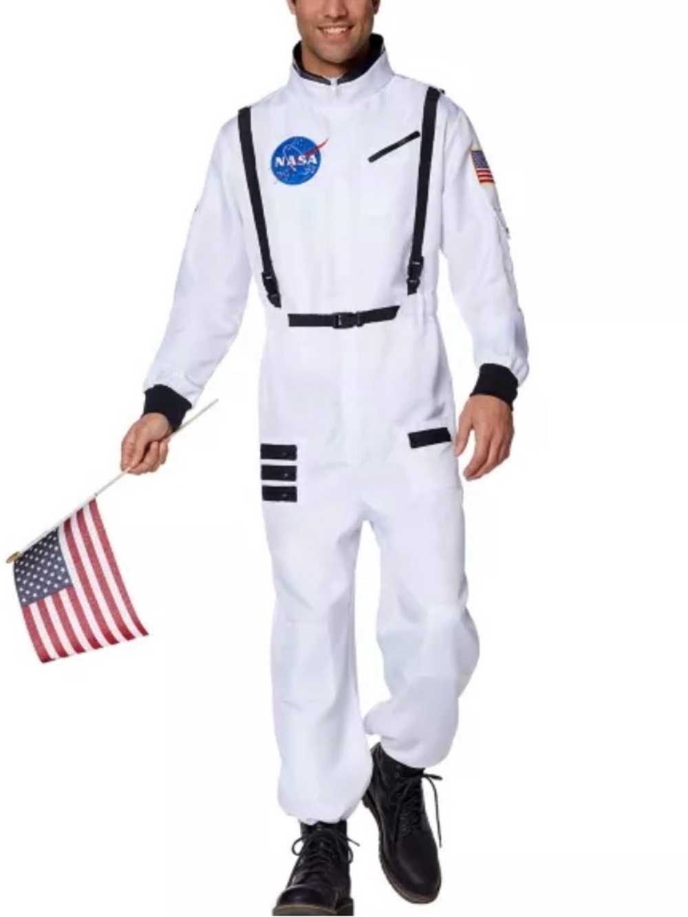 Spirit NASA Astronaut Costume, White Jumpsuit w/ Black Trim & Patches